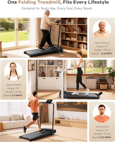 Vista 7 de WELLFIT Incline Walking Pad with Handlebar, Foldable Under Desk Treadmill