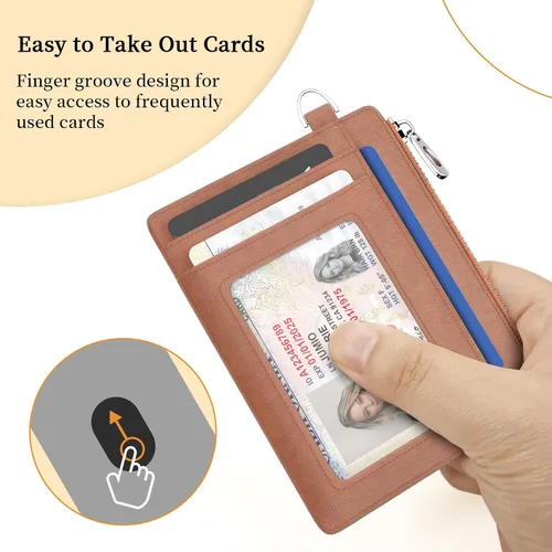 Vista 7 de Hancynir Cartera delgada para mujer con soporte para tarjetas de crédito RFID, pequeña mini funda para tarjetas con bolsillo frontal de PU, cartera