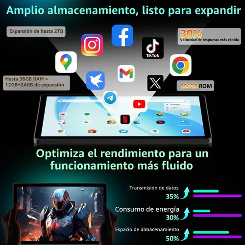 Vista 5 de Tableta, tabletas de 11 pulgadas, tableta Android 15 con teclado y ratón, T615 Octa-Core, 36 GB de RAM +256 GB ROM, Gemini AI, 8000 mAh, Widevine
