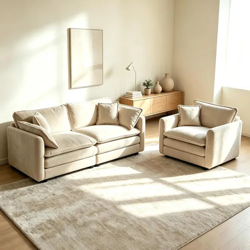 Vista 19 de Tmsan Chenille Cloud - Juego de sofá y silla, color beige y blanco Blanco beige