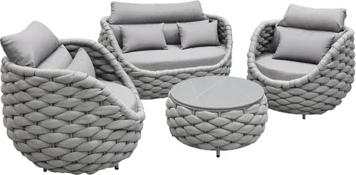 Vista 8 de Juego de muebles de mimbre de aluminio, 4 piezas, color gris Gris oscuro