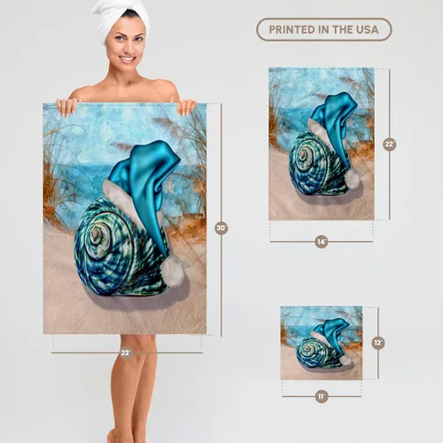 Vista 5 de 3dRose Coastal Beach Christmas Seashell Blue Santa Hat 11x12 Wash Cloth for Face and Body