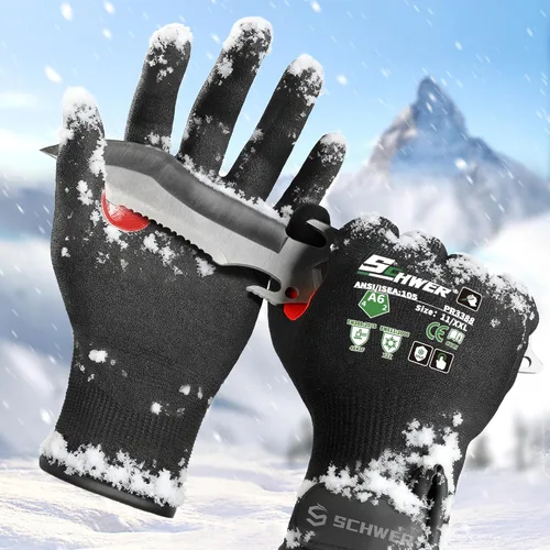 Vista 23 de Guantes de trabajo de invierno Schwer FreezeGuard-X para hombres y mujeres, guantes resistentes a cortes ANSI A9 para protección extrema, guante