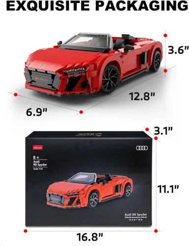 Vista 4 de RASTAR 1440PCs Building Bricks for Audi R8 Spyder Model Car Kit, 93800
