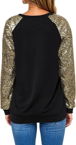 Vista 6 de Ezcosplay Blusa de lentejuelas brillantes para mujer, manga raglán larga, con purpurina, para fiesta, club, para fiesta