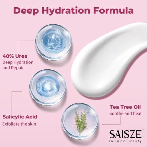 Vista 3 de Crema de urea 40 por ciento para pies de máxima fuerza, crema de pies para talones y pies secos agrietados, hidratante con 40% de urea y 2% de ácido
