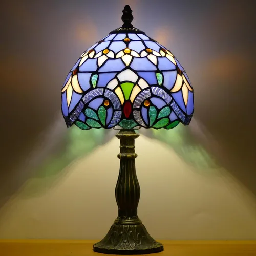 Vista 5 de Pequeña lámpara Tiffany Mini lámpara de mesa de vitral, lámpara de acento de mesita de noche, memoria, condolencias de 8 x 14.5 pulgadas