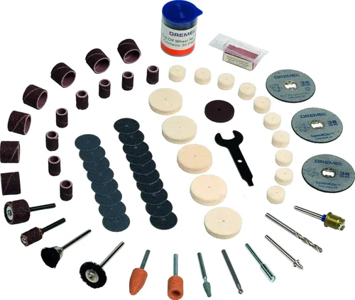 Vista 2 de Dremel 723 EZ SpeedClic Juego de accesorios – 100 accesorios de herramientas rotativas para cortar, tallar, lijar, limpiar, rectificar, pulir