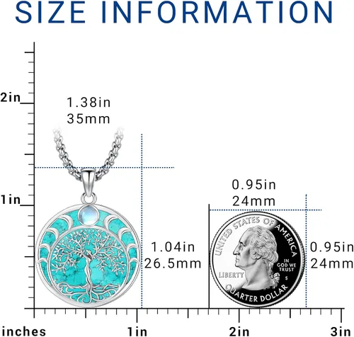 Vista 112 de Joyas de turquesa para mujeres y hombres de plata de ley 925 con colgante de urna para cenizas, collar con medallón de imagen, martillo de Thor