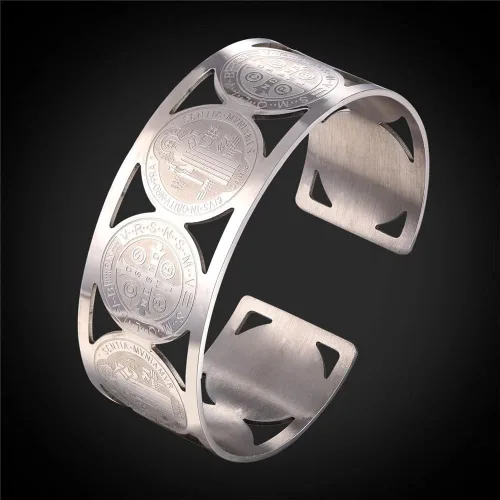 Vista 6 de U7 Christian Bracelets Stainless Steel 18K Gold Plated Cross Bracelet, Saint Bendict Bracelet, Rosary Bracelets for Men Women
