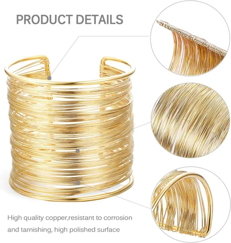 Vista 2 de RIOSO 4 Pcs Cuff Bangle Bracelet for Women Open Wide Wire Bracelets Wrist Cuff Wrap Bracelet