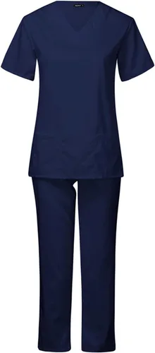 Vista 2 de Conjunto de uniforme médico moderno con cuello en V sólido top ropa de trabajo con cordón roscado pantalón piernas uniformes atlético conjunto