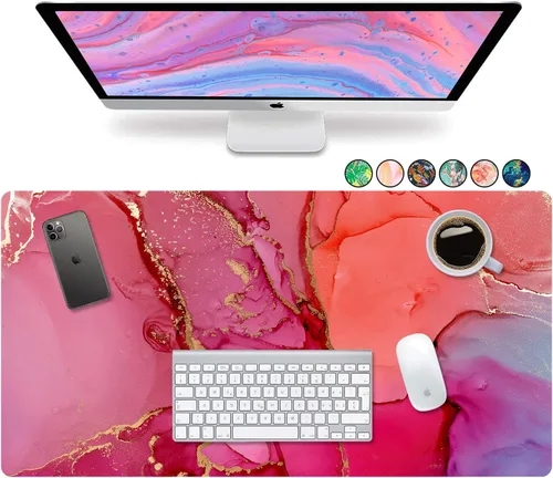 Vista 12 de French KOKO Alfombrilla de escritorio grande para mouse de 15 x 30 pulgadas, protector de escritorio floral extendido para teclado y mouse Llámame