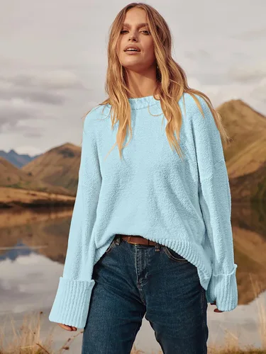 Vista 63 de LOGENE Suéter de gran tamaño para mujer, cuello redondo, manga larga, suave, mullido, suéter de punto 2025 para otoño e invierno