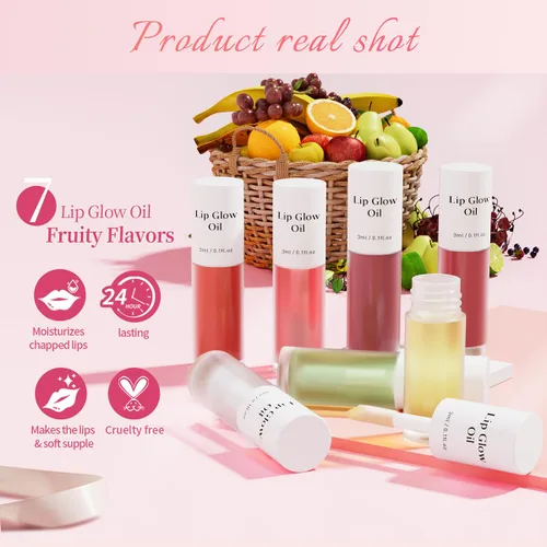 Vista 7 de Aceite de labios coreano – Aceite de brillo labial sabor afrutado, hidratante y nutritivo taza antiadherente, brillo labial transparente para labios