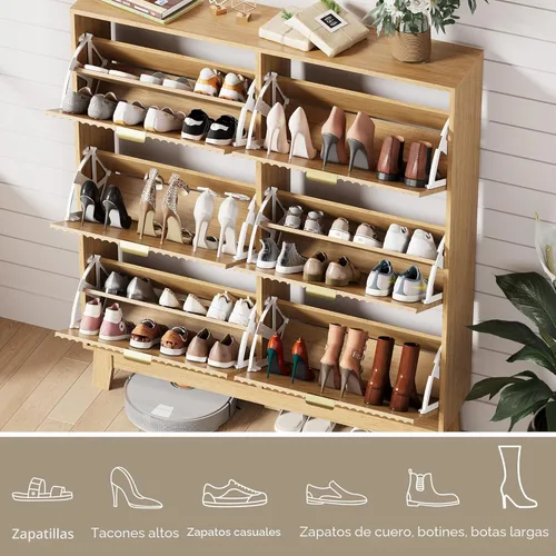 Vista 3 de HUANLEGO Zapatero de almacenamiento para entrada con 6 cajones abatibles, organizador de zapatos estrecho acanalado con patas de madera, zapatero