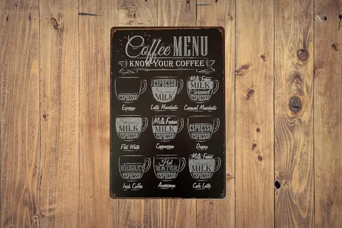 Vista 5 de ERLOOD Cartel para bar "Coffee Menu, Know Your Coffee" para pared, estilo retro 12 x 8 pulgadas