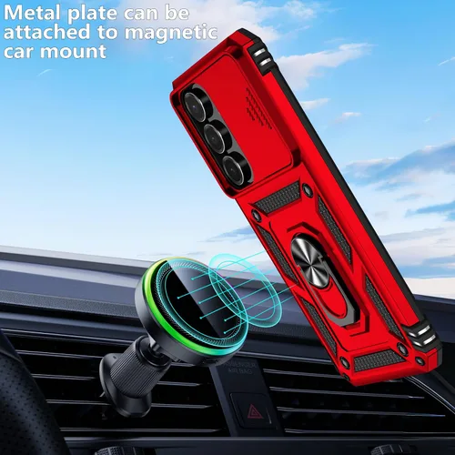 Vista 5 de Funda para Samsung Galaxy S25 FE con protector de pantalla de vidrio templado, cubierta de lente de cámara integrada y soporte de anillo, cubierta