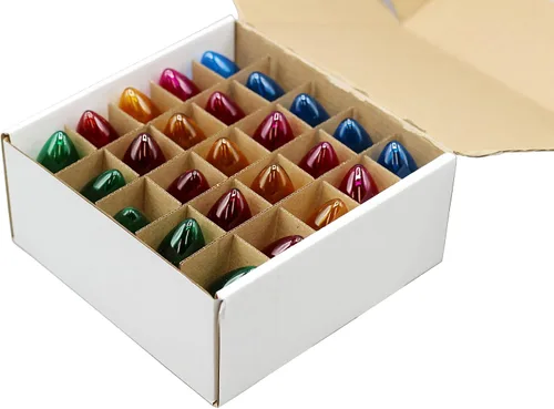 Vista 3 de Creative Hobbies Caja de 25 bombillas incandescentes C9 parpadeantes aleatorias, multicolor transparente, 7 vatios, vida útil, base de candelabro