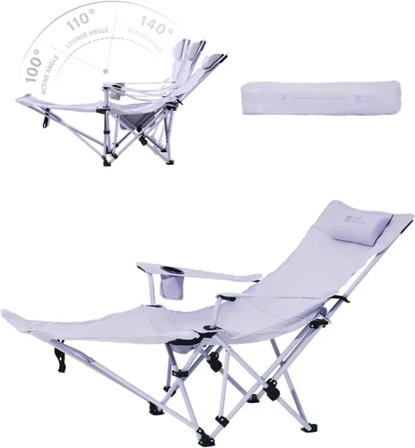 Vista 9 de MOBI GARDEN Silla de camping reclinable con reposapiés, silla lounge plegable ajustable de 4 posiciones para adultos, reposapiés portátil y Negro