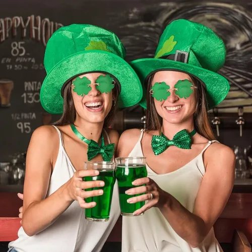 Vista 7 de Woosir 3 pares de gafas de trébol irlandés para el día de San Patricio, lentes de trébol verdes de cuatro hojas, marco de metal, para mujeres