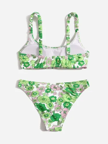 Vista 2 de Cozyease Traje de baño floral de 2 piezas para mujer con nudo frontal inalámbrico lindo conjunto de bikini