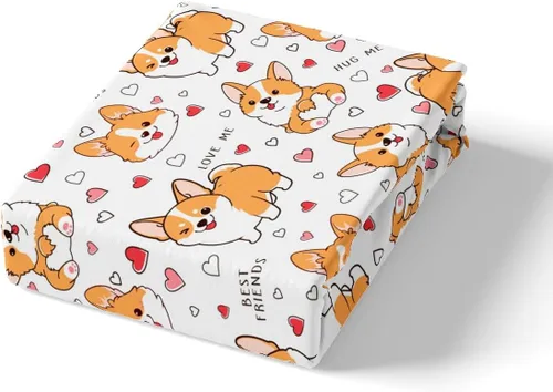 Vista 5 de Feelyou Juego de sábanas Kawaii Corgi para niños pequeños, juego de ropa de cama para niños y niñas, diseño de caricaturas, cachorro, perro, sábana