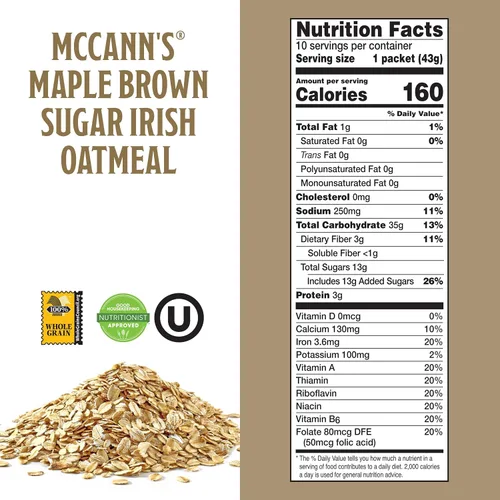 Vista 2 de McCann's - Avena irlandesa instantánea, arce y azúcar morena, 10 paquetes