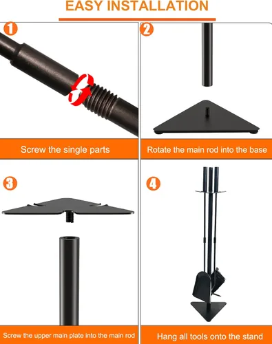 Vista 5 de Tomersun Juego de herramientas para chimenea de 23 pulgadas para interiores, 4 piezas, herramientas de chimenea con póquer, pala, escoba, soporte