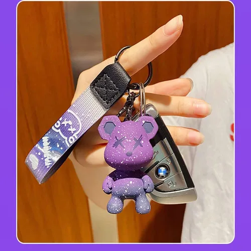 Vista 6 de HSYHERE Llavero de oso de color lindo para hombres, mujeres, niños, niñas, con cuerda trenzada creativa de resina, colgante de animal, llavero