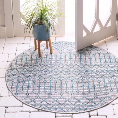 Vista 24 de Unique Loom Outdoor Trellis Collection - Alfombra de área con diseño de enrejado tribal (2 pies 2 pulgadas x 3 pies 1 pulgada, ovalada, azul/marfil)