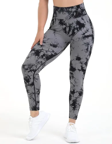 Vista 6 de Leggings con levantamiento de glúteos para mujer, sin costuras, teñido anudado, cintura alta, pantalones de yoga para entrenamiento, con contorno