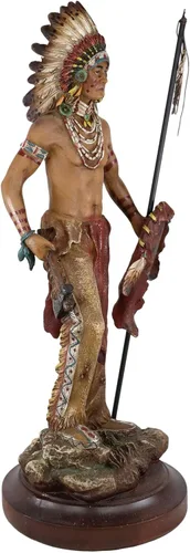 Vista 2 de Ebros Gift Camino de guerra listo para batalla, guerrero indio nativo americano, jefe tribal con tocado de batalla sosteniendo hacha de lanza