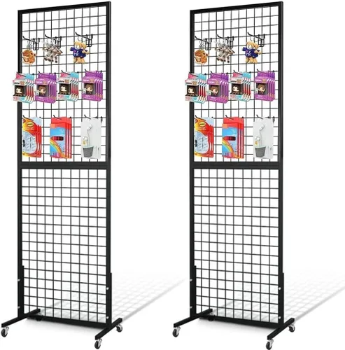 Vista 7 de NectaCol Paneles de pared de rejilla, 2 paquetes de paneles de pared de rejilla de 3 x 6 pies con base en T, estante de exhibición de rejilla