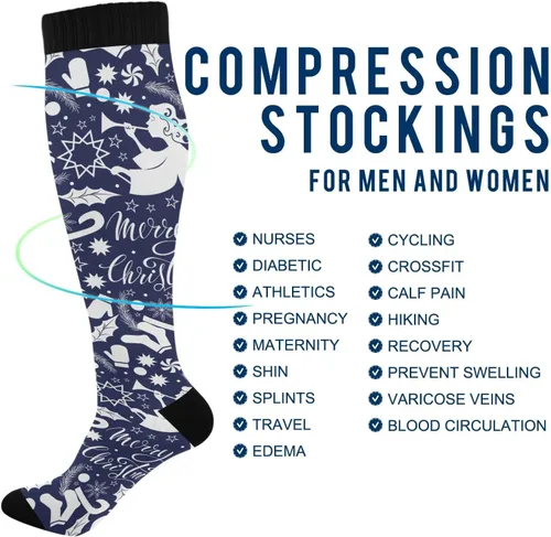 Vista 4 de KOPIRIT Merry Christmas Angel Compression Socks for Women Men Compression Stockings Circulation Support Socks Long Winter Boot Sock for Flights Gym