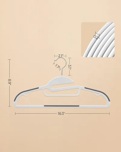 Vista 5 de SONGMICS Paquete de 50 percheros, perchas de plástico resistentes para trajes, apertura en forma de S, ahorro de espacio, gancho giratorio de 360º