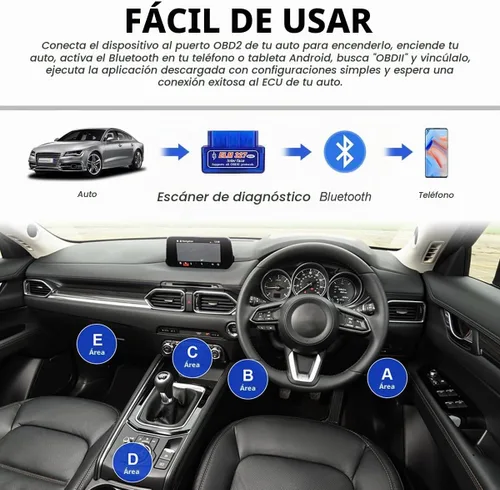 Vista 6 de 2 piezas ELM327 OBDII Escáner de diagnóstico para coche, profesional mini ELM327 OBD2 Bluetooth herramienta de escaneo lector de códigos, interfaz