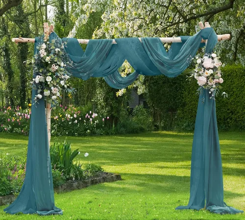 Vista 16 de Warm Home Designs Paquete de Tela para Arco de Boda Tiene 2 Scarves de 216 Pulgadas (18 Pies) en Tela Azul Marino y Blanco para Ceremonia de Boda
