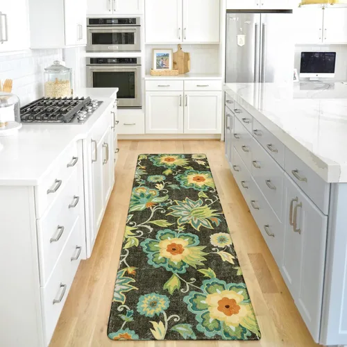 Vista 19 de Lahome - Tapete floral con estampado de cachemira, lavable, antideslizante, pequeño, anti-manchas, suave, para baño, entrada, dormitorio, Negro