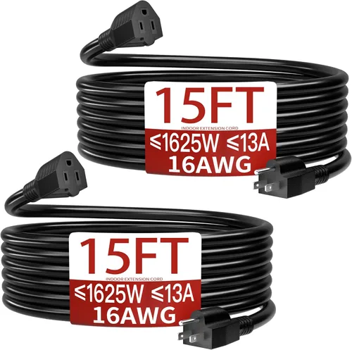 Vista 86 de Cable de extensión corto de 16/3 de 1 pie, cable de extensión negro flexible y duradero, cable de alimentación de 3 clavijas para interiores