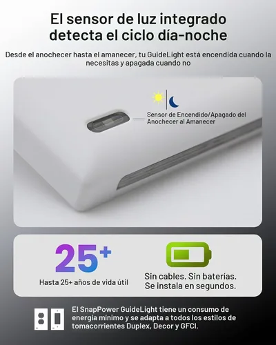 Vista 4 de SnapPower Paquete de 2 luces guía [para tomas dúplex] – Sustituye a la luz nocturna enchufable – Placa de pared de receptáculo eléctrico con luces