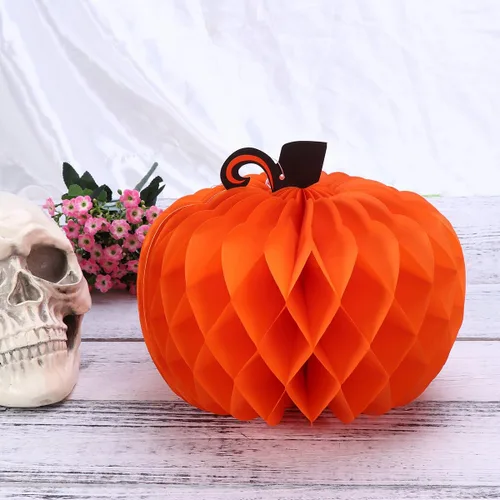 Vista 5 de Kalolary Paquete de 8 paquetes de papel de panal de calabaza de Halloween calabaza panal de abeja bola de Halloween, día de Acción de Gracias