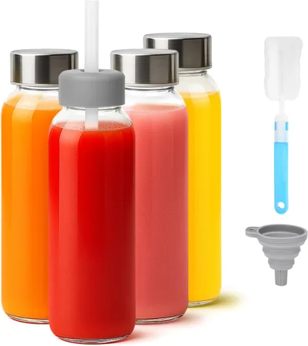 Vista 10 de Zukro Botellas de jugo de vidrio de 16 onzas, tapa de acero inoxidable a