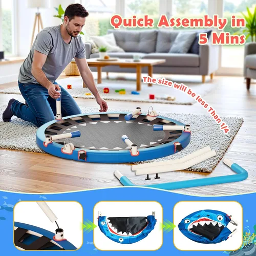 Vista 4 de 36-Inch Toddler Trampoline with Foam Handle, 3FT Foldable Mini Rebounder