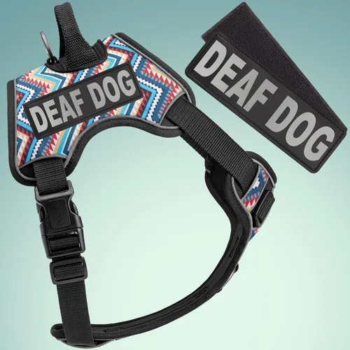 Vista 7 de Dogline Quest - Arnés para perro sordo sin tirones con parches reflectantes extraíbles y reflectantes, suave y cómodo, chaleco para perro con Negro