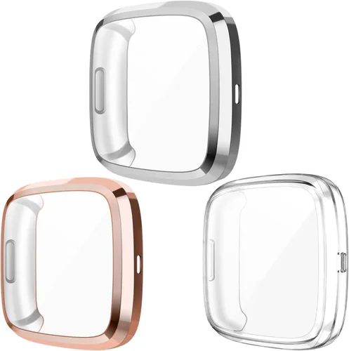 Vista 12 de Wepro Funda protectora de pantalla compatible con reloj inteligente Fitbit Versa 2, paquete de 3 fundas de TPU suave chapado en poliuretano