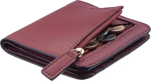 Vista 2 de Gostwo - Cartera compacta de piel genuina de lujo para mujer con bloqueo de RFID y ventana de identificación