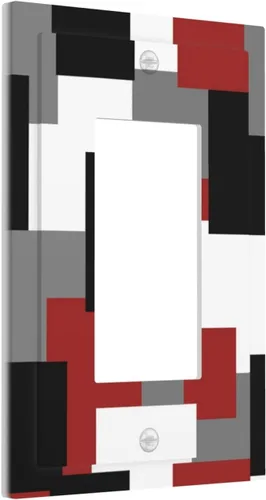 Vista 42 de Placa de Interruptor de Luz de Palanca Única Abstracta en Negro, Blanco y Gris, Cubierta de Tomacorriente, Placa de Pared Decorativa de Un