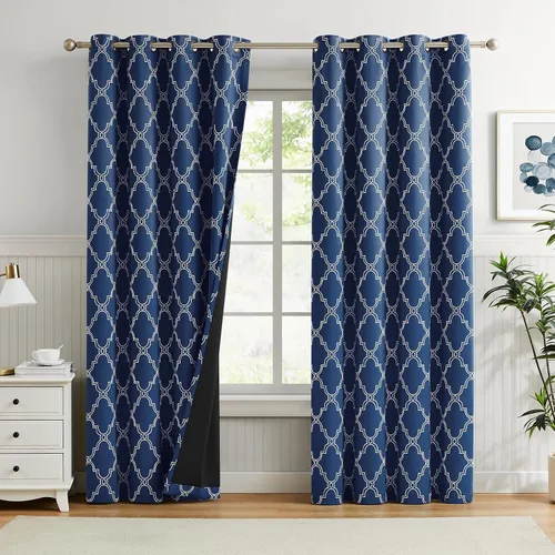 Vista 17 de Melodieux Cortinas 100% opacas de 96 pulgadas de largo para sala de estar, dormitorio estilo marroquí, aislamiento térmico, ahorro de energía