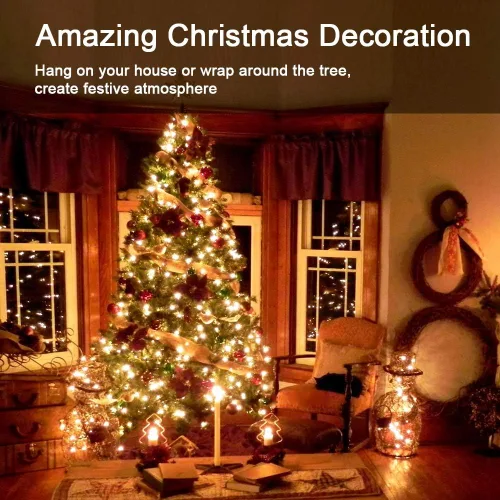 Vista 5 de Brizled Luces de Navidad, 600 luces incandescentes de 139.2 pies, mini luces conectables con certificación UL de 120V para decoración de Navidad
